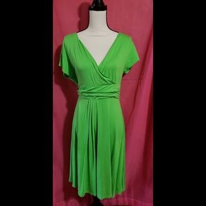 Green faux wrap dress